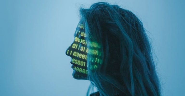 Cybersecurity Measures - A Woman with Number Code on Her Face while Looking Afar